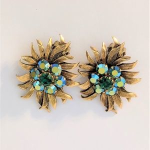 Vintage Selini Earrings Aurora Borealis Rhinestone